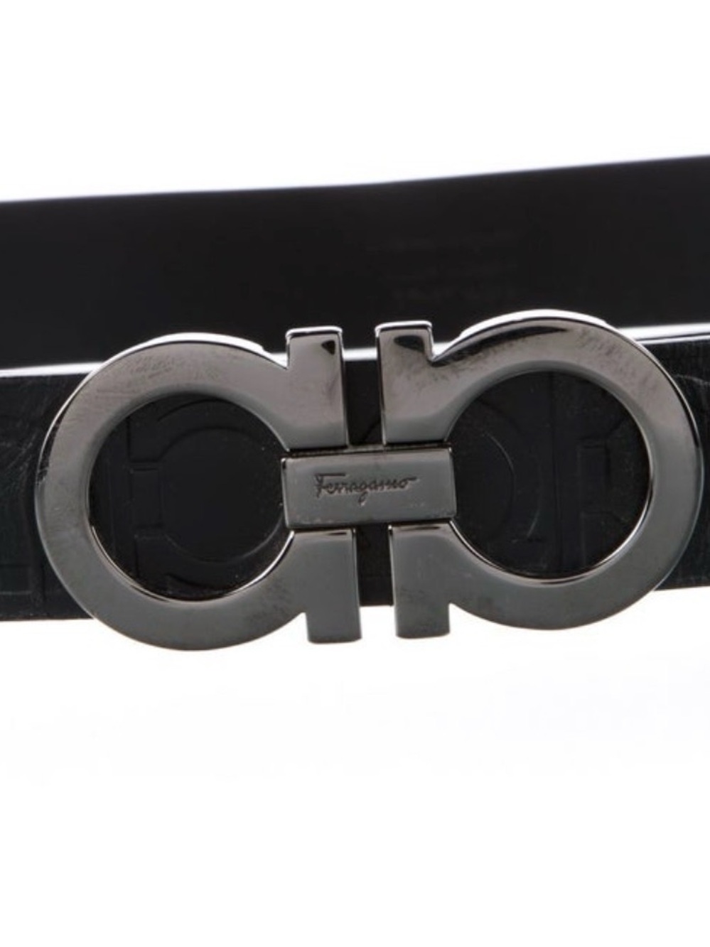 Salvatore Ferragamo Black Leather Belt with Silver Double Gancini Buckle